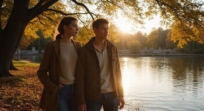 Junge Frau und Mann stehen am Maschparksee und wirken nachdenklich.