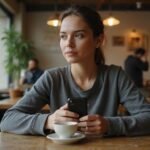 Finde sichere und zuverlässige Sexdates: Die besten Tipps Eine Frau sitzt allein in einem Café und trinkt Espresso