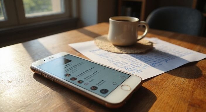 Ein Smartphone zeigt eine Dating-App auf einem Holztisch. Ein Smartphone zeigt eine Dating-App für reife cougars Sexdates auf einem Holztisch.